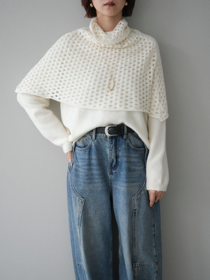 [予約]メッシュケープアンサンブルニットプルオーバー/white
