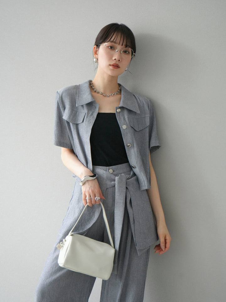 [SET]リネンタッチハーフシャツ＆ラップワイドパンツSET UP(2set)