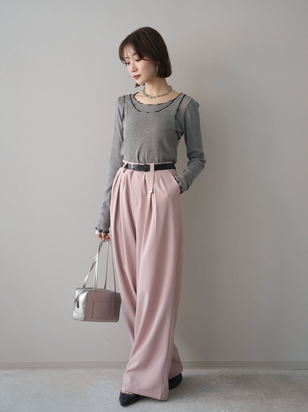 [予約]ベルト付キーホルダーモチーフワイドパンツ/pink