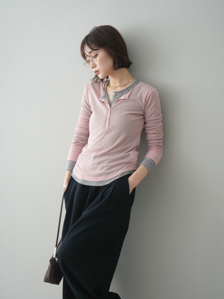 [予約]シアーリブヘンリーネックロンT/pink