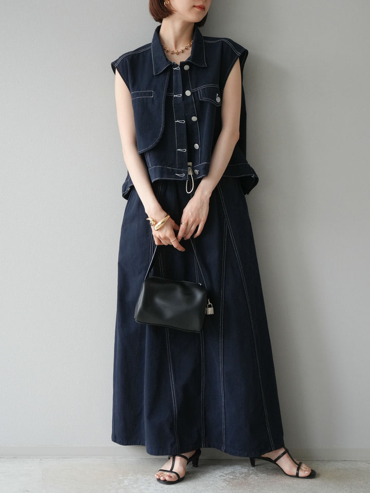 [SET]ステッチコットンツイルベスト＆スカートSET UP(2set)