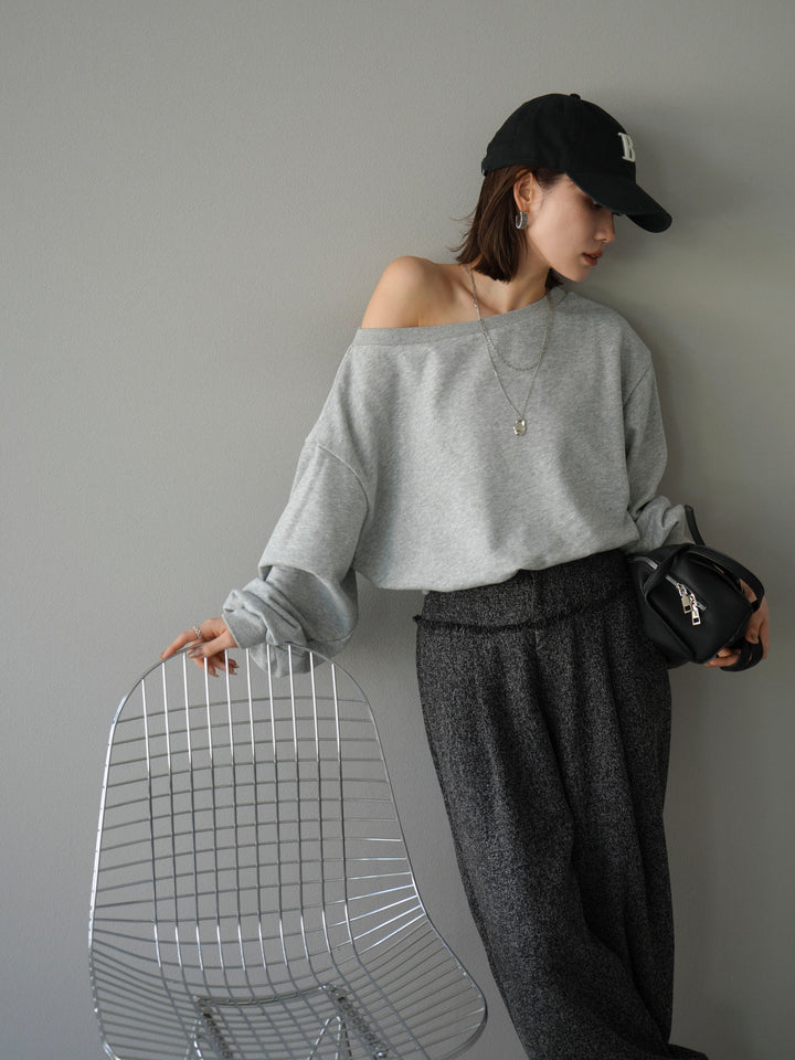[予約]オフショルスウェットプルオーバー/杢グレー