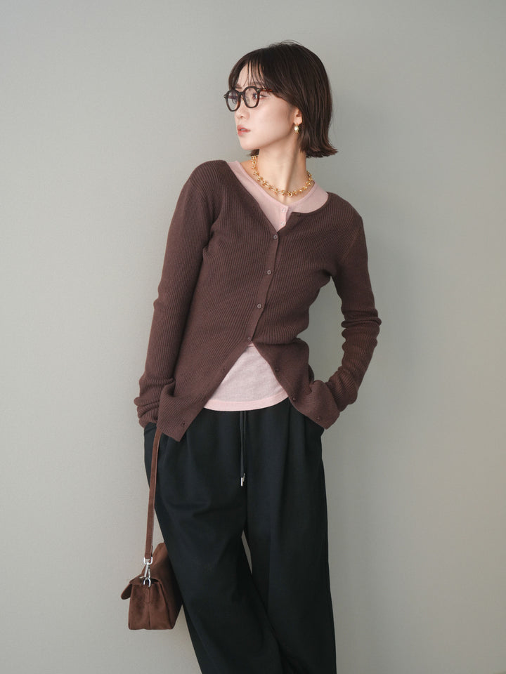 [予約]前後2WAYリブ編みクルーネックカーディガン/darkbrown