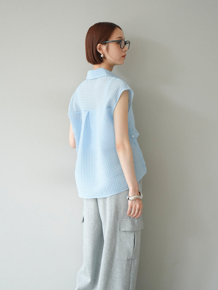 [SET]シアーチェックノースリーブシャツ+ウエストラインサイドポケットスウェットパンツ(2set)