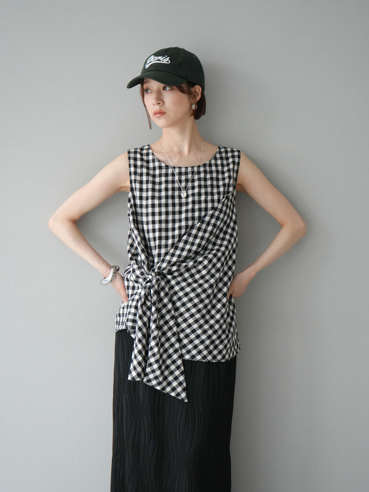 [予約]フロント巻きノースリーブブラウス/チェック
