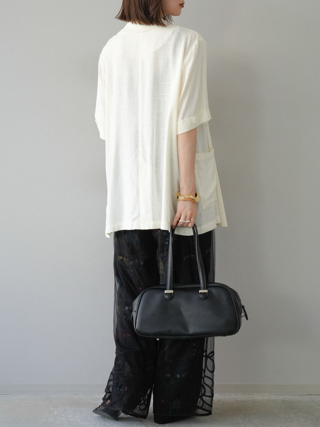 [予約]パッチワークフラワープリントイージーパンツ/ブラック