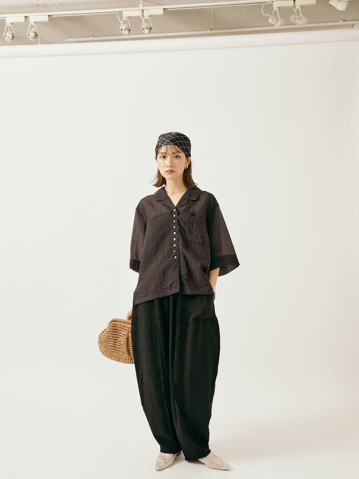 【Allure】[SET]シャイニースラブシアー開襟ハーフシャツ+シャイニースラブシアー開襟ハーフシャツ(2set)