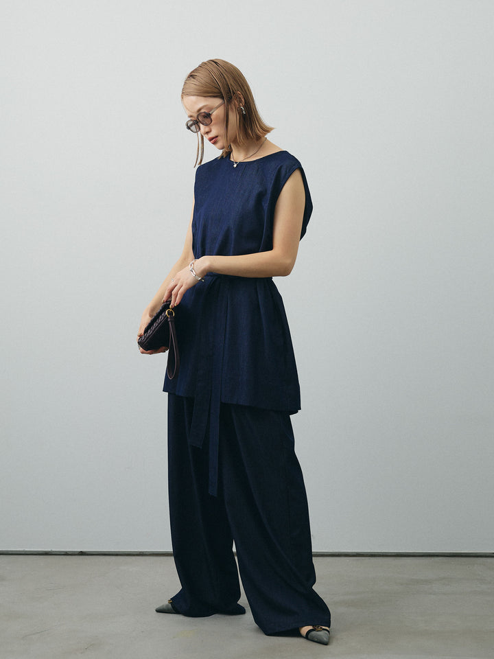 [SET]テンセルデニムノースリーブ＆ワイドパンツSET UP (2set)