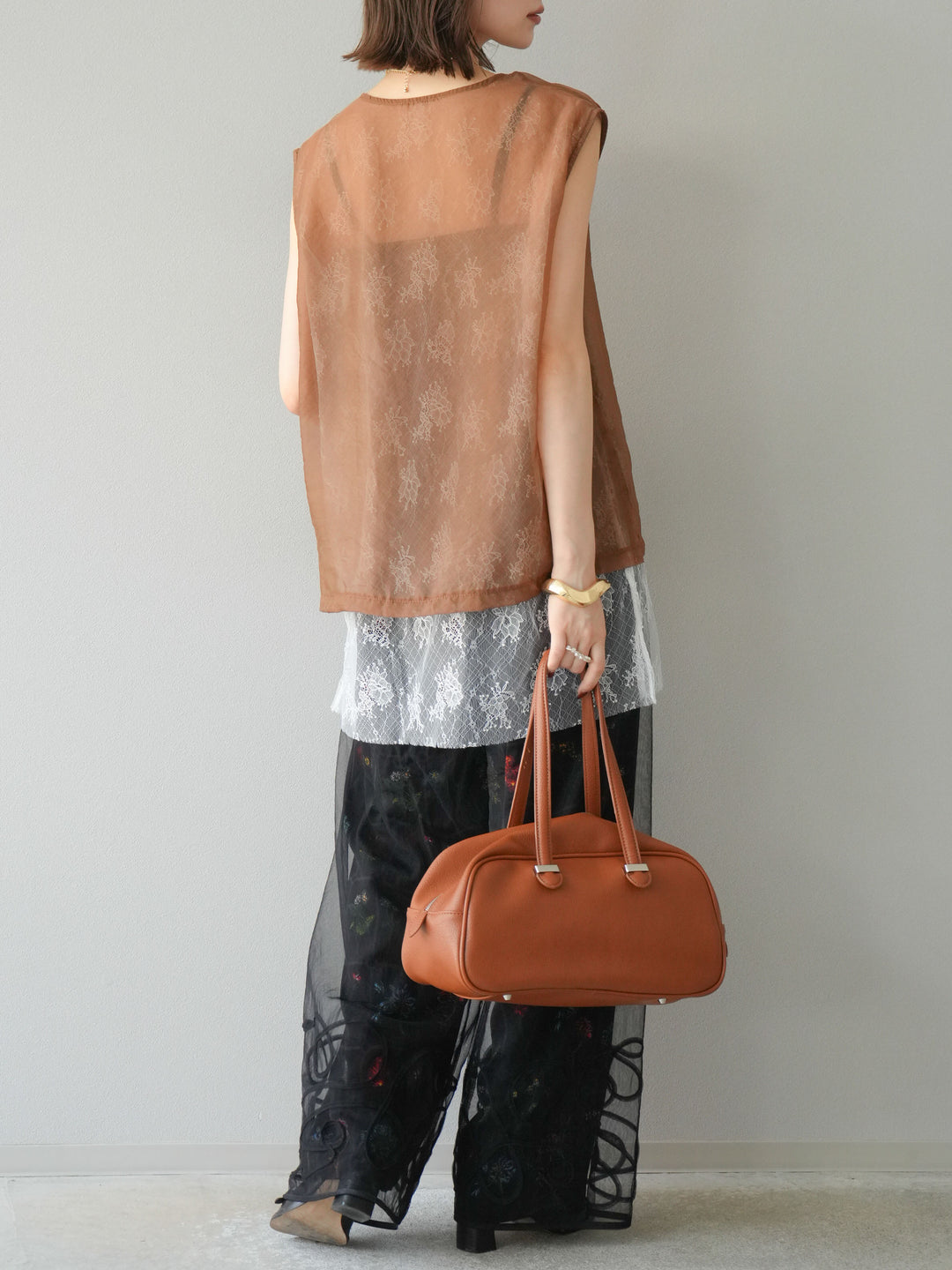 [予約]パッチワークフラワープリントイージーパンツ/ブラック