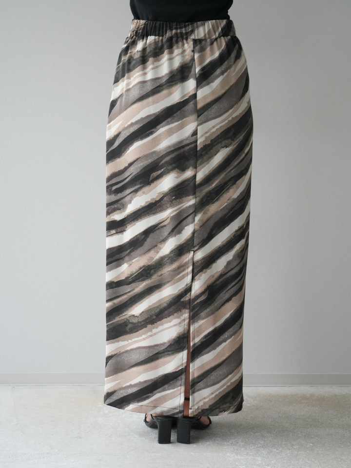 [予約]ニュアンスプリントタックIラインスカート/ブラウン