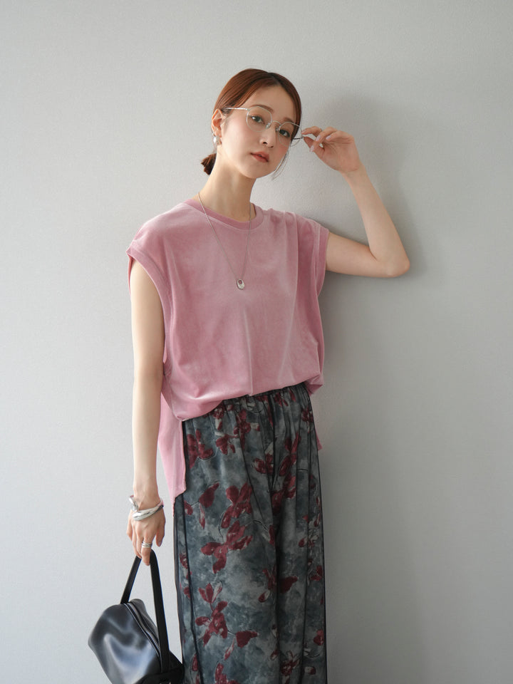 [予約]シアーフロッキーベロアルーズノースリーブTシャツ/ピンク