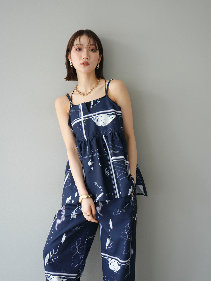 [予約]ペイント柄キャミソール/ネイビー