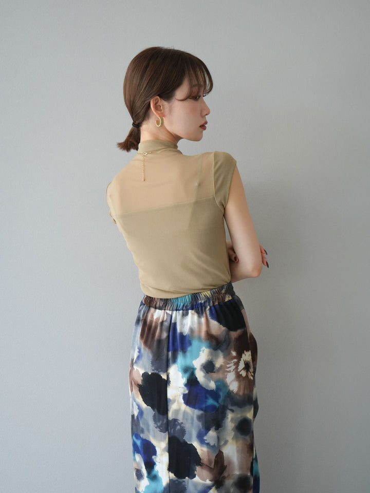 [予約]シアー切替ストレッチトップス/ベージュ