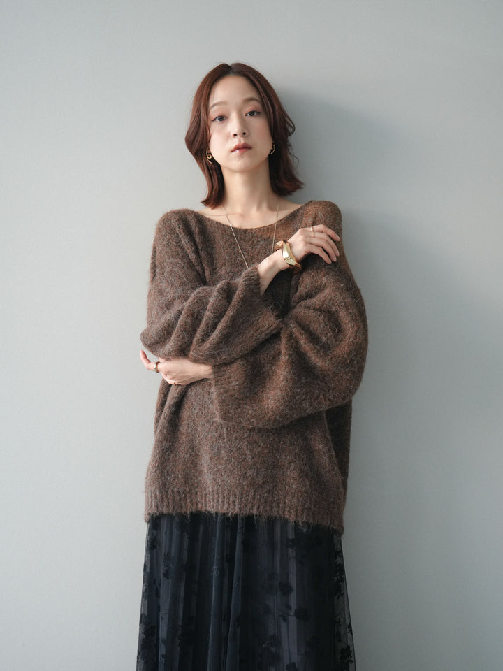 [SET]透かしデザインニットプルオーバー+フラワーフロッキーチュールプリーツスカート(2set)