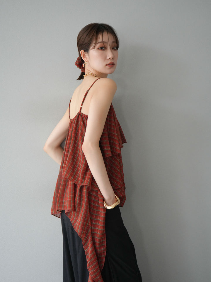 [予約]チェック柄ラッフルキャミソール/レッド