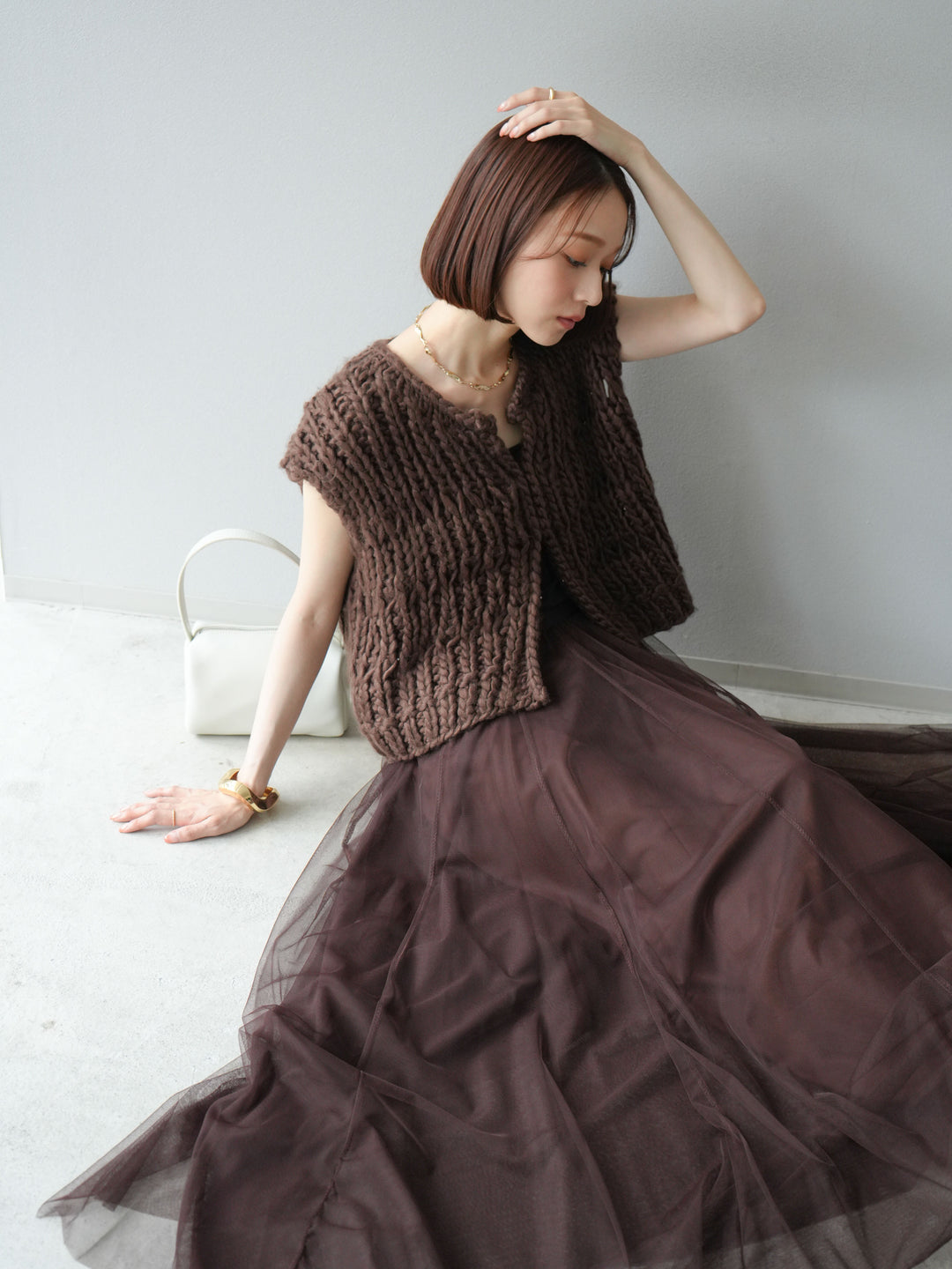 [予約]ハンドニットローピングベスト/ブラウン