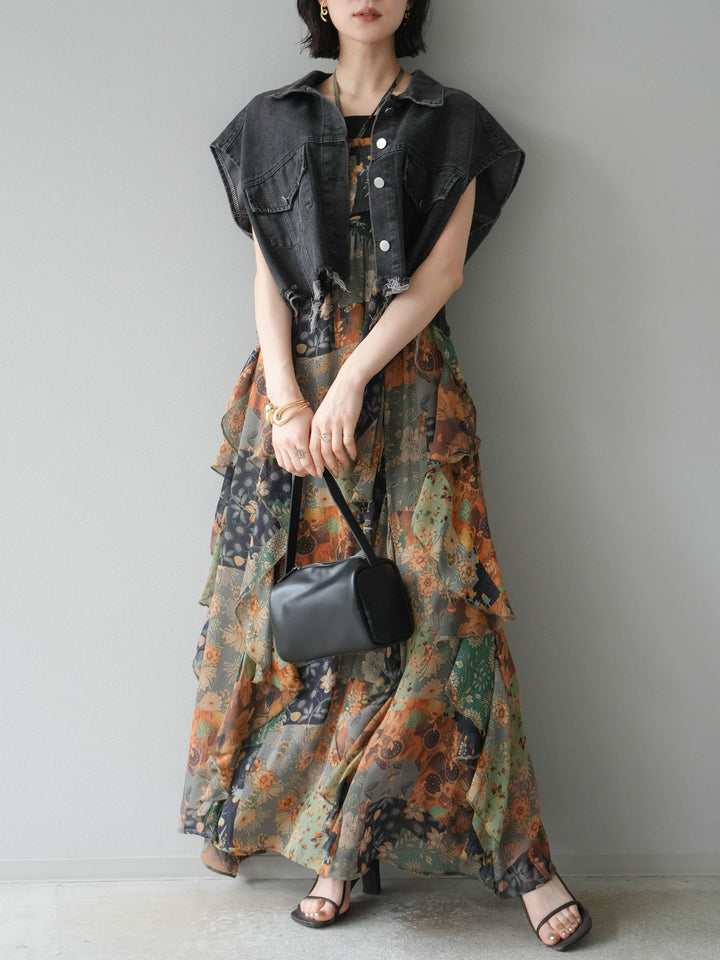 [預購] 拼布荷葉邊吊帶洋裝/混色