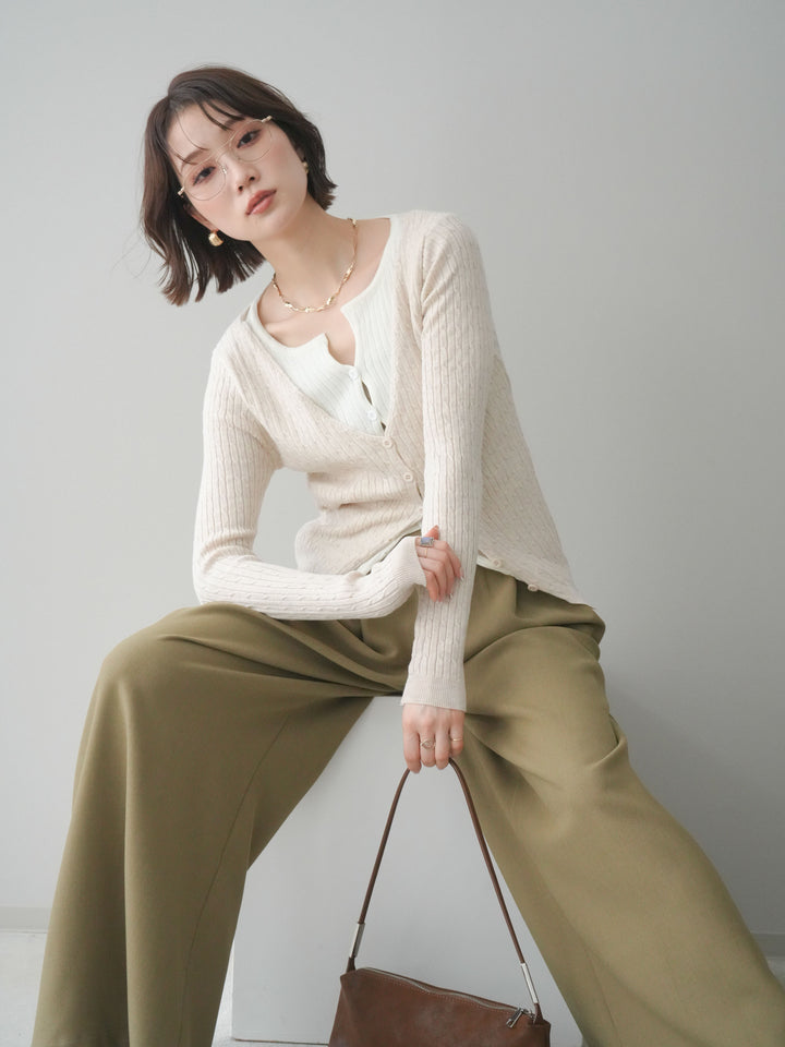 [予約]バイカラーレイヤードニットカーディガン/white