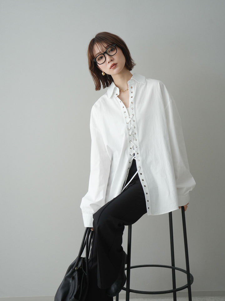 [SET]レースアップブロードシャツ+レースアップブロードシャツ(2set)