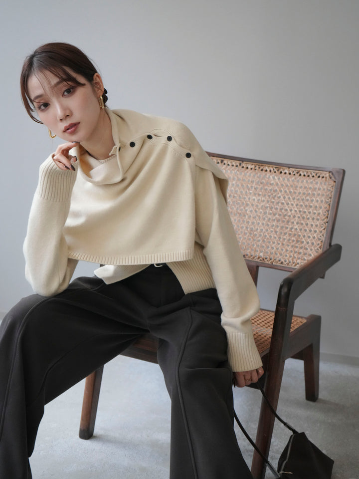 [予約]フロントスリットネックアンサンブルニット/ivory