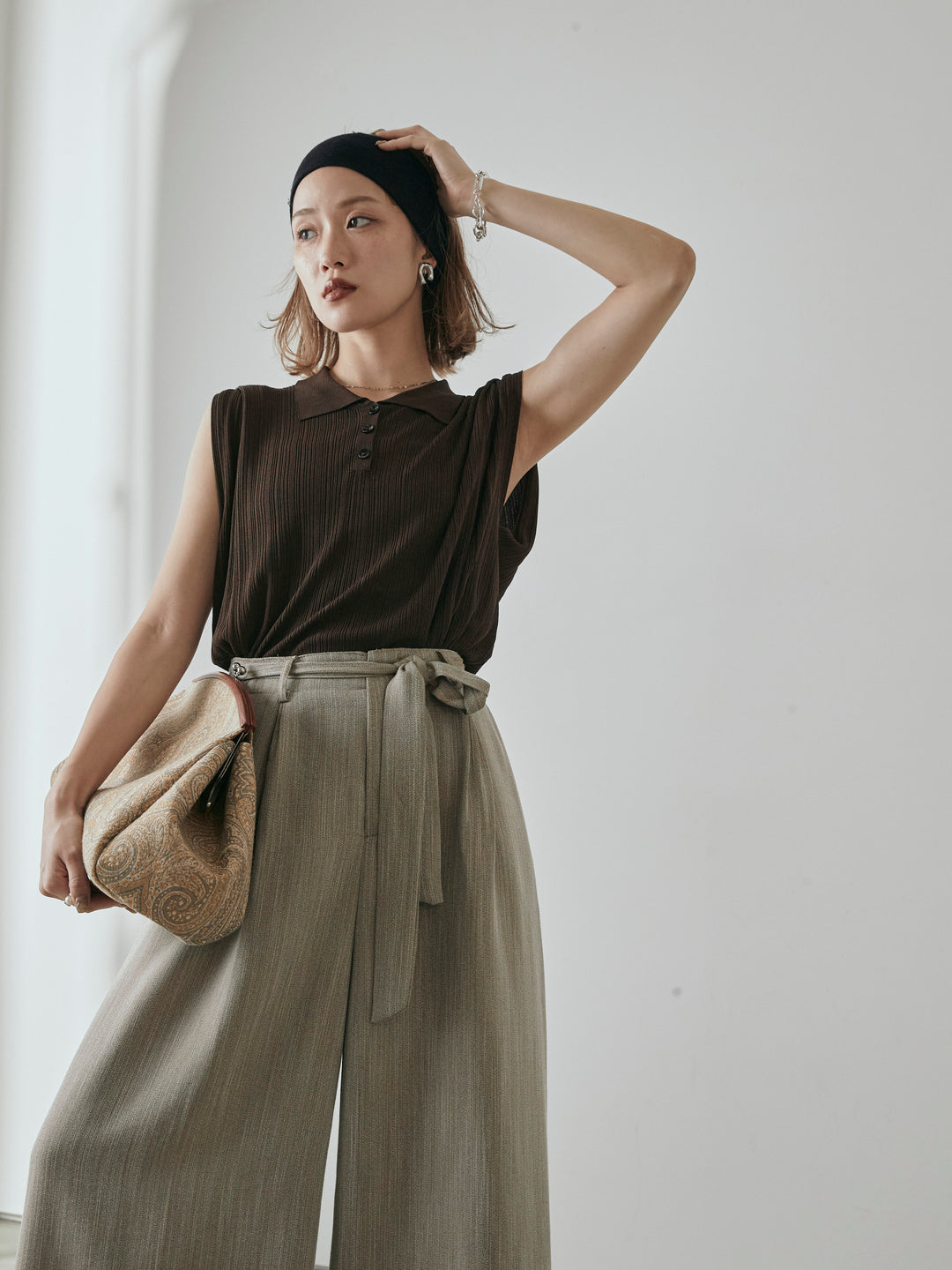 [予約]ランダムリブポロニットベスト/ブラウン