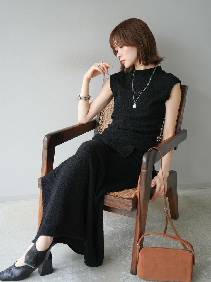 [套裝] 珠地佈針織無袖上衣 + 珠地佈針織I字裙 (2套)