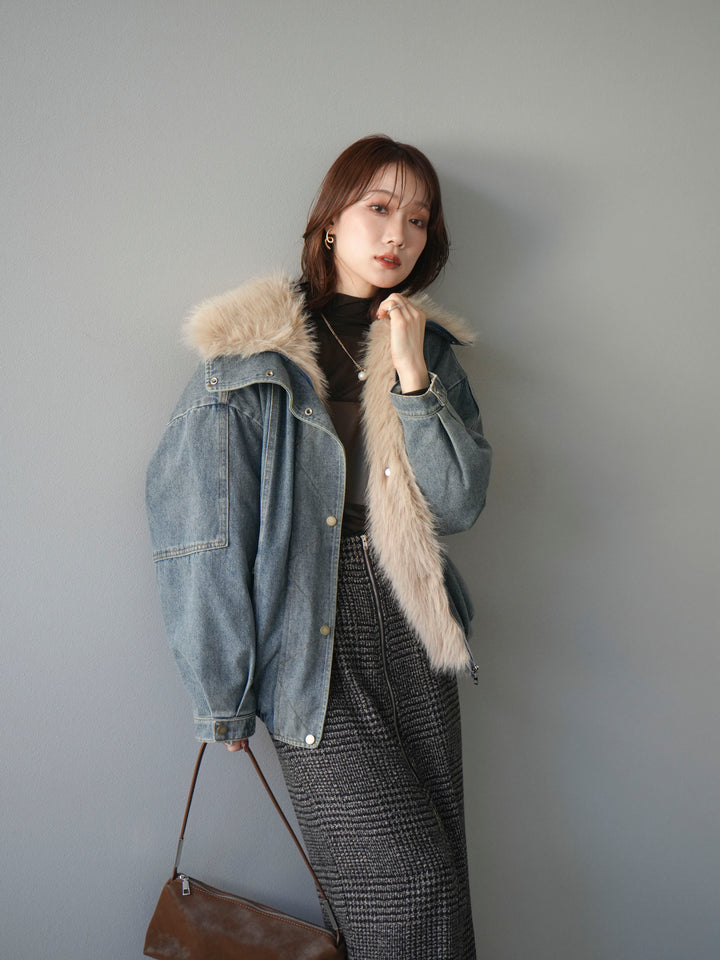 [SET]デニムxファーブルゾン+選べるアクセセット(2set)