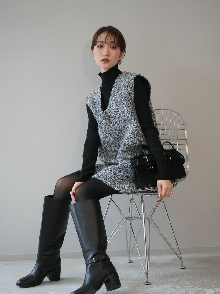 [予約]ミックスループヤーンニットミニワンピース/gray