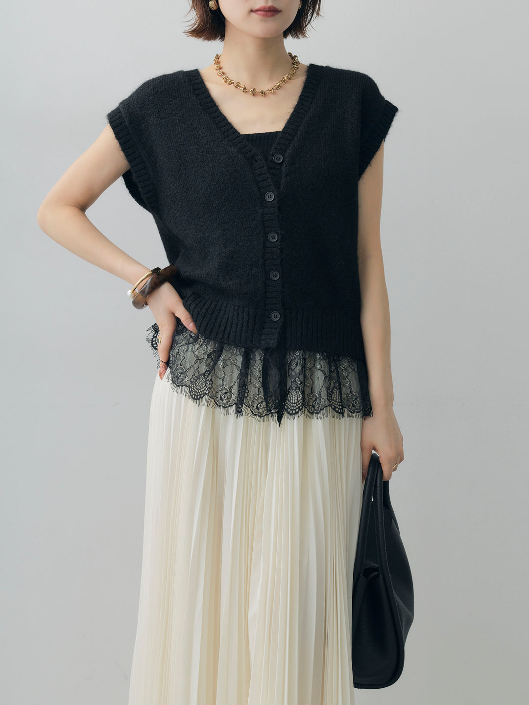 [予約]モヘアレースドッキングベスト/black