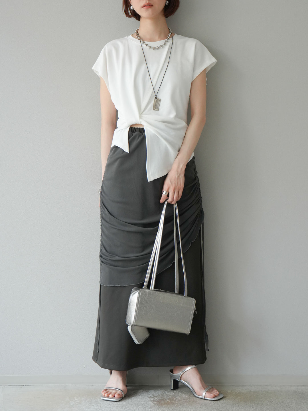 [予約]シアーレイヤードタイトスカート/チャコール