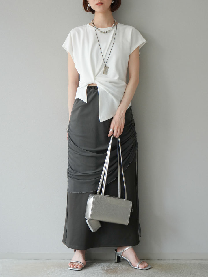 [予約]シアーレイヤードタイトスカート/チャコール