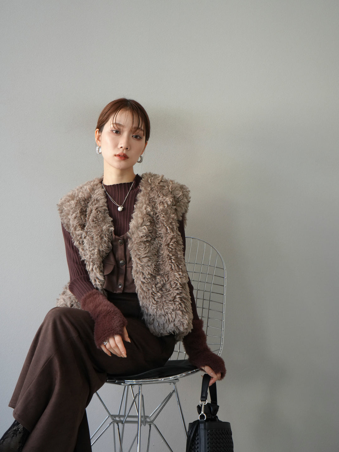 [予約]プードルファーショートベスト/モカ