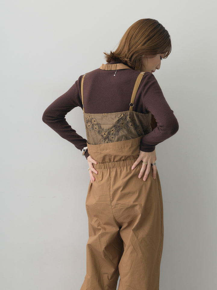 [予約]レースレイヤードホルターオールインワン/brown