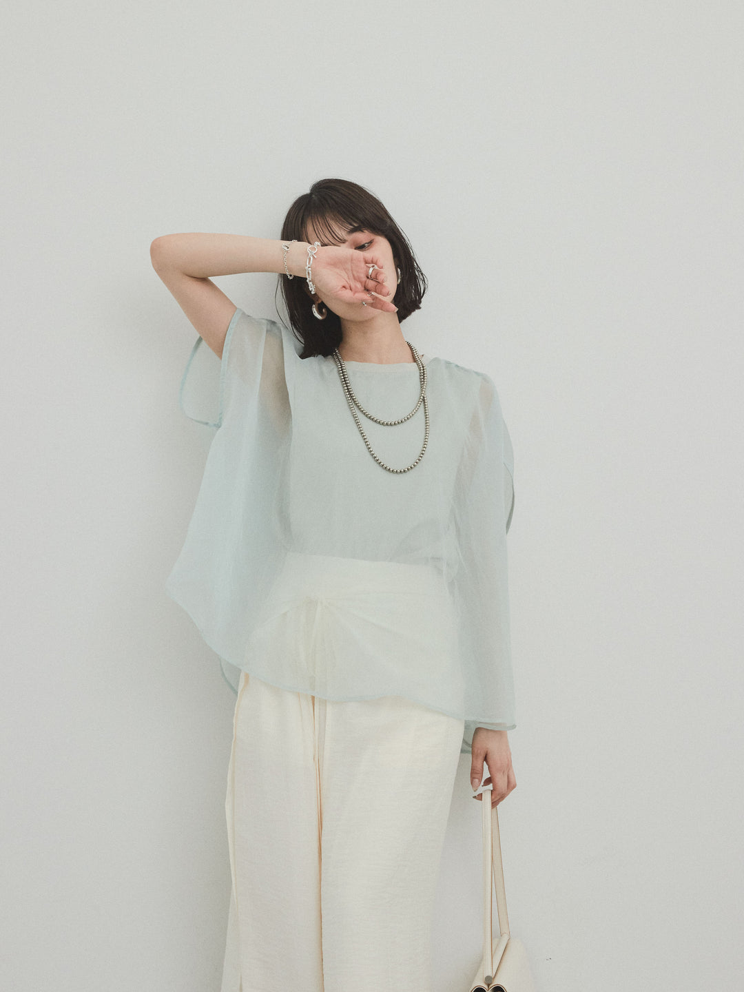 [予約]コンパクトスムースシアーレイヤードトップス/ミント