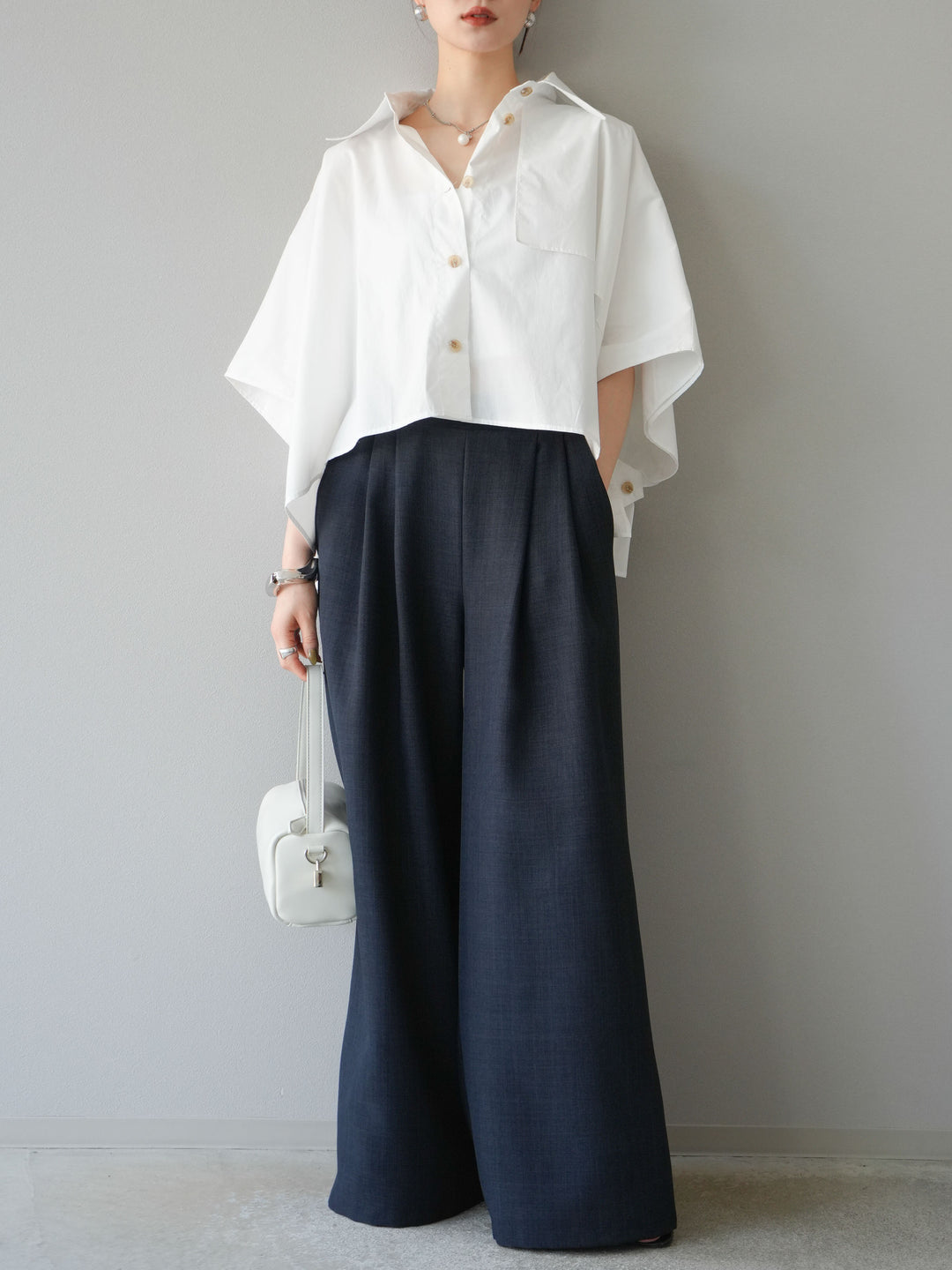 [予約]ポンチョショートシャツ/ホワイト