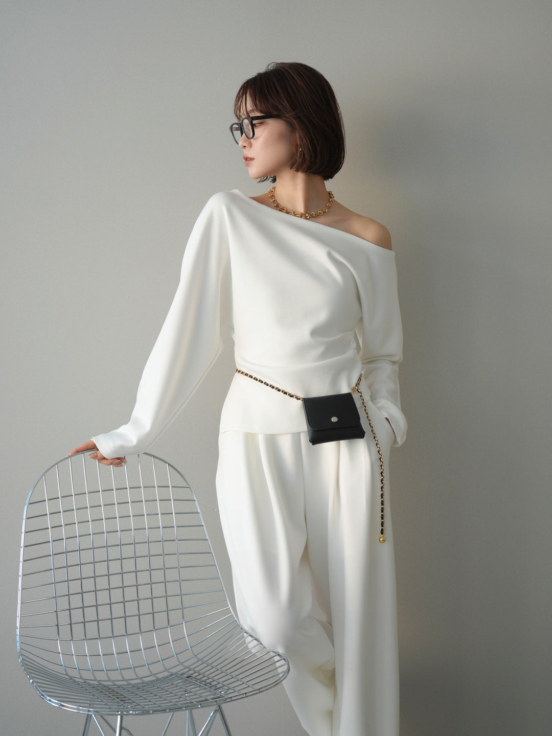 [SET]ライトポンチワンショルタックトップス＆パンツSETUP