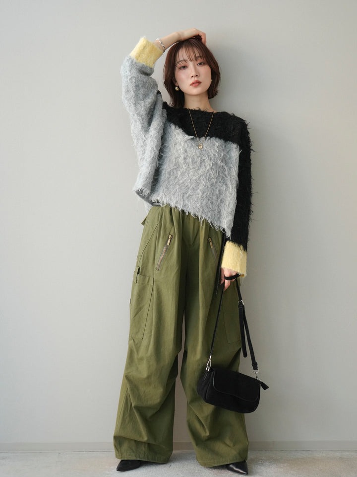 [SET]バイカラーモヘアタッチニットプルオーバー+選べるアクセセット(2set)