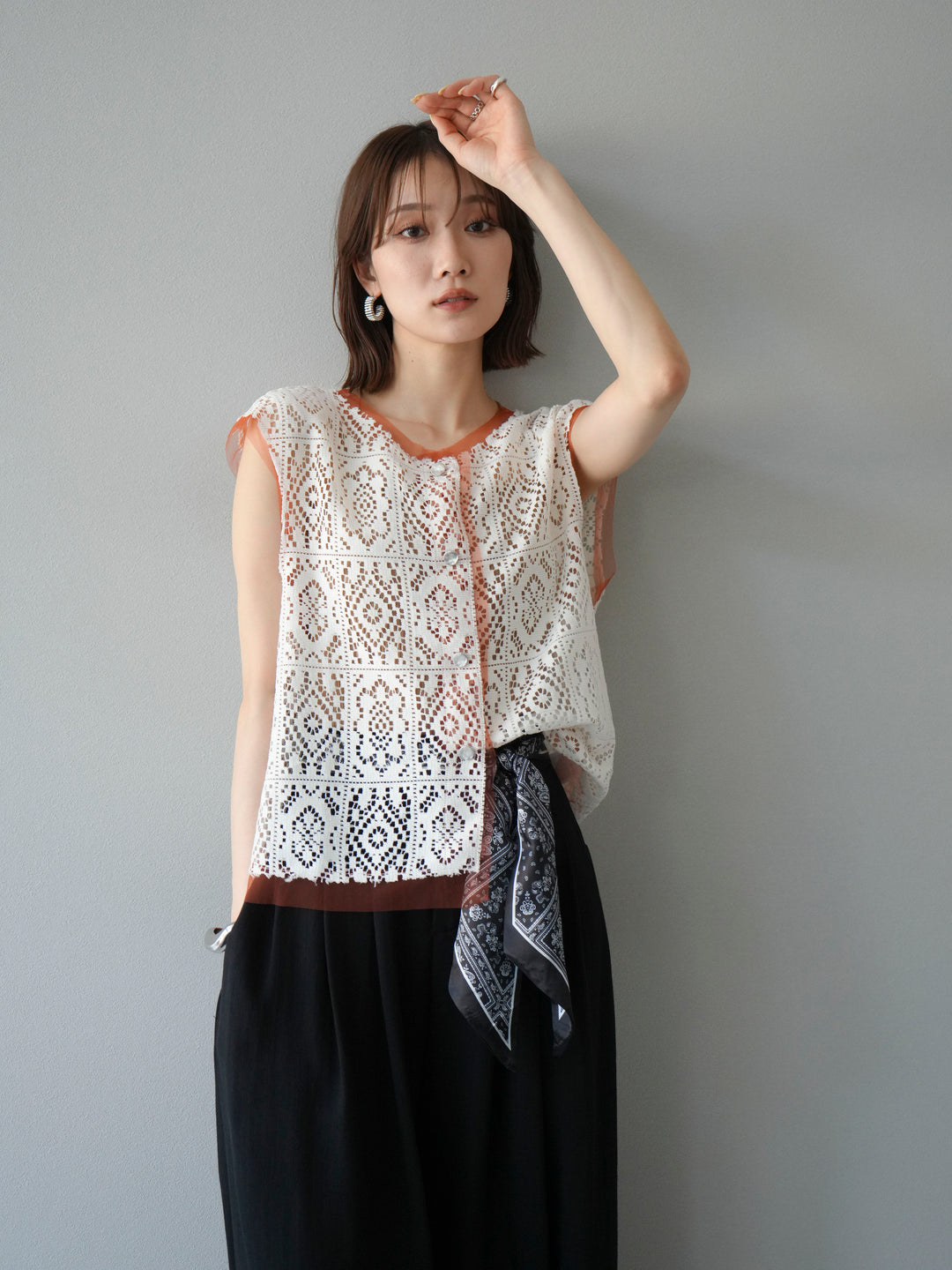 [予約]ブロックレースベスト/アイボリー