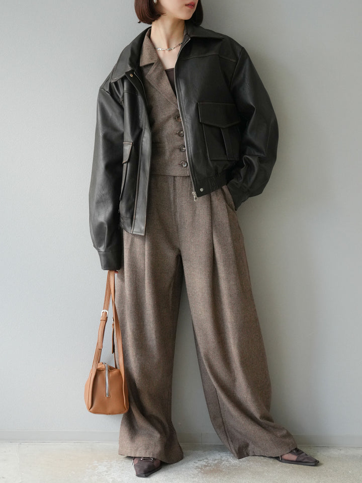 [予約]ツイードタッチタックワイドパンツ/ブラウン