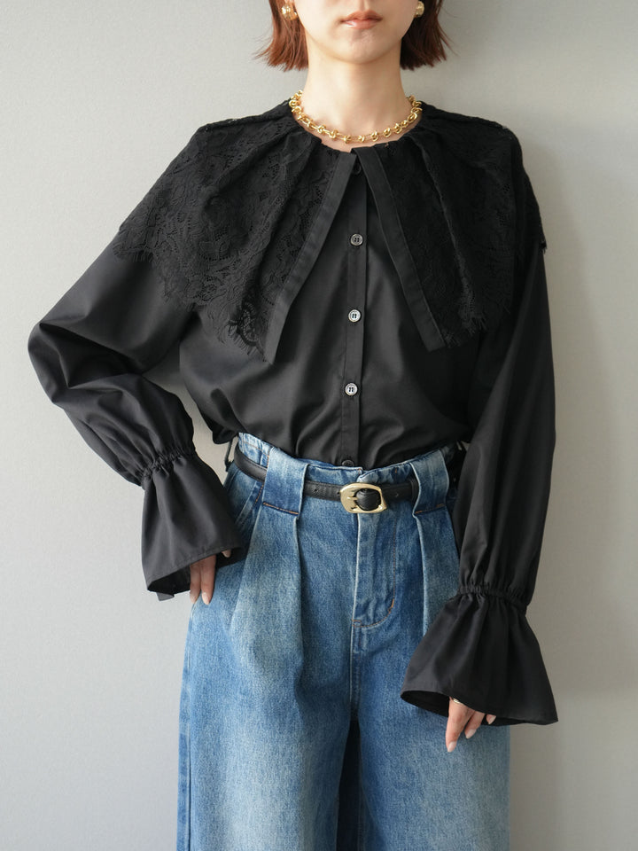 [予約]ビッグレースカラーブラウス/black