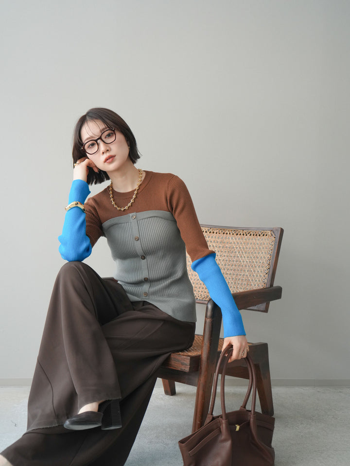 [SET]配色ビスチェドッキングリブニットトップス+選べるアクセセット(2set)