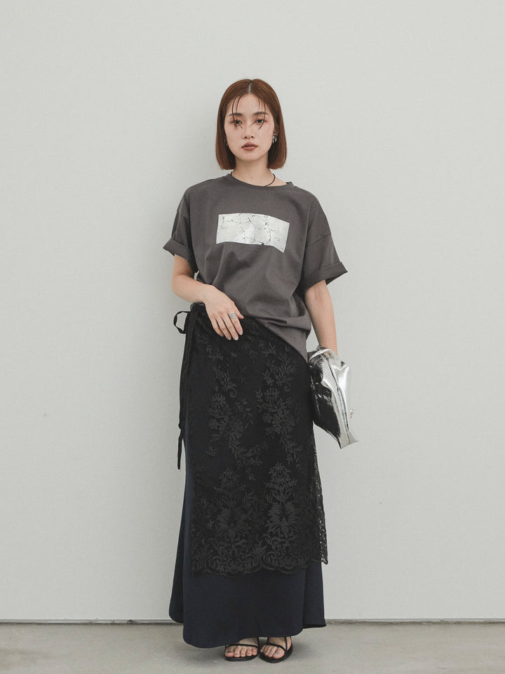 [予約]箔プリントドライタッチコットンTEE /チャコール