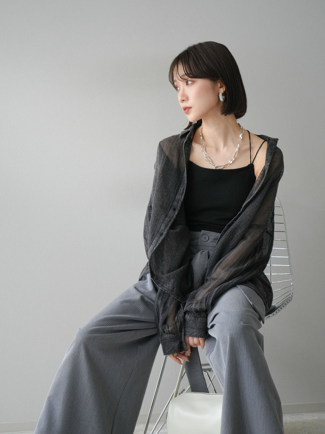 [予約]コットンラメメッシュオーバーシャツ/グレー