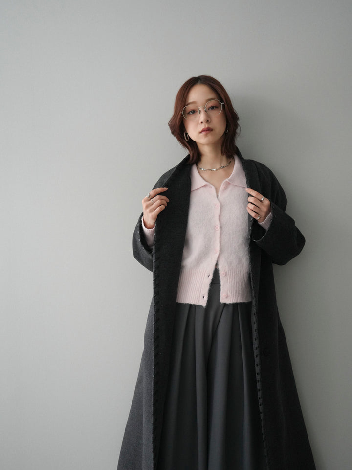 [SET]ハンドステッチ裏中綿ロングコート+モヘア衿付きボタンプルオーバー(2set)