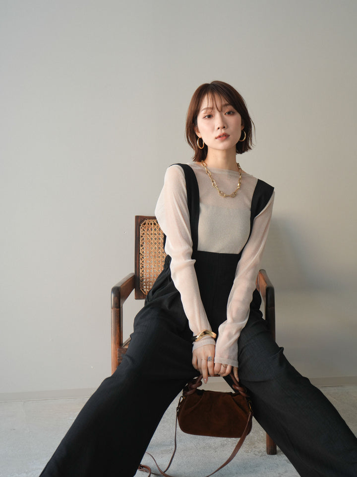 [予約]シボ加工ハイウエストタックサロペット/black