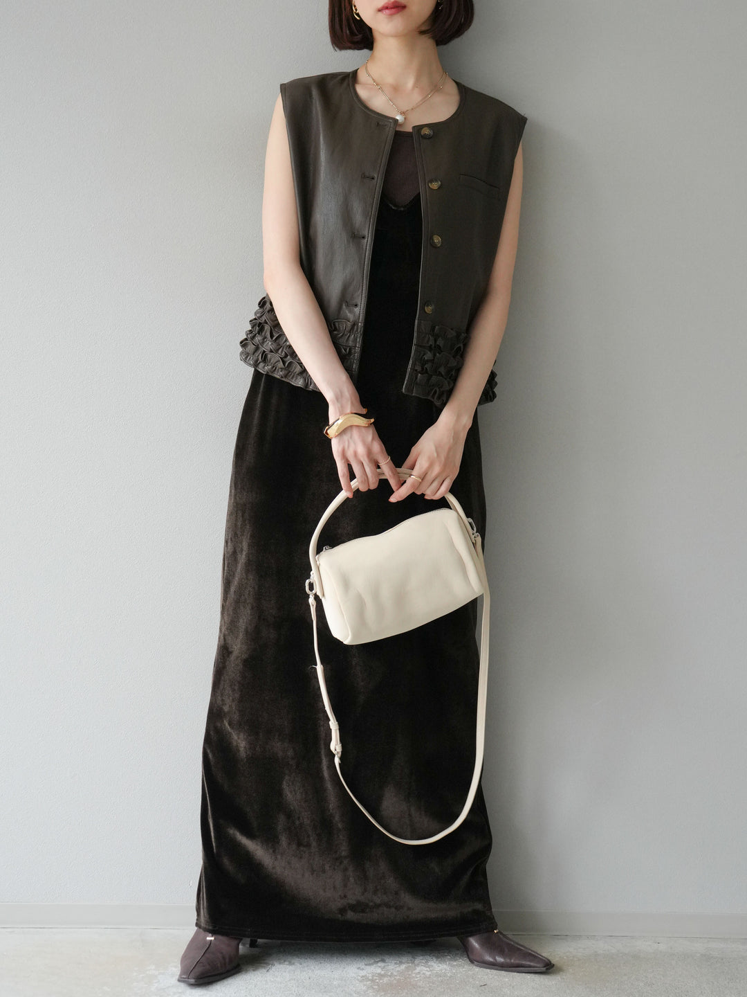 [予約]ベロアビスチェキャミワンピース/ブラウン