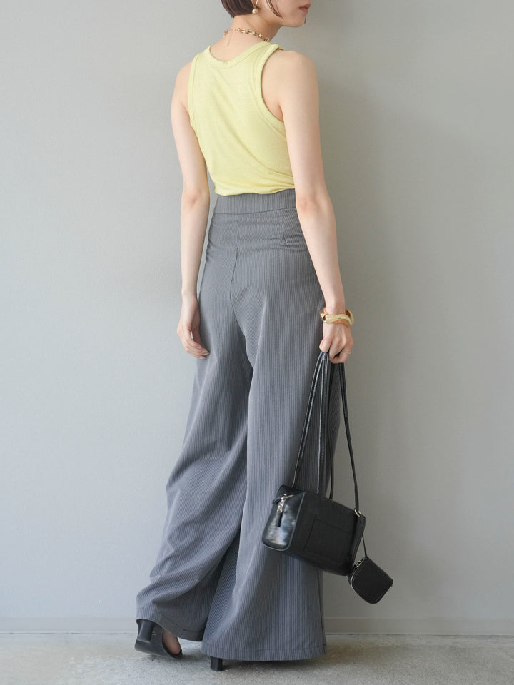 【預購】條紋裹腰寬褲/灰色