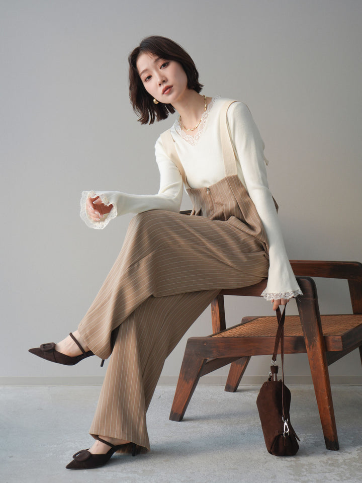 [SET]レースドッキングVネックニットトップス+選べるアクセセット(2set)