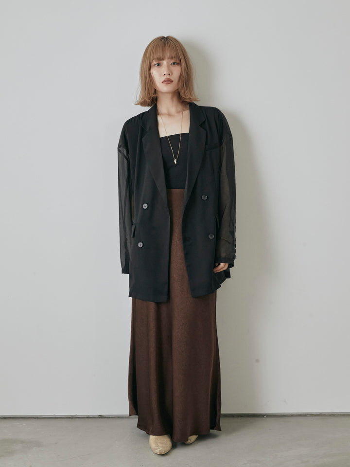 [予約]サテンワッシャーナロースカート/ブラウン