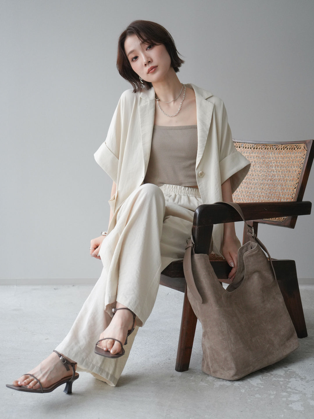 [SET]ハーフスリーブオーバージャケット+リラックスワイドパンツ(2set)